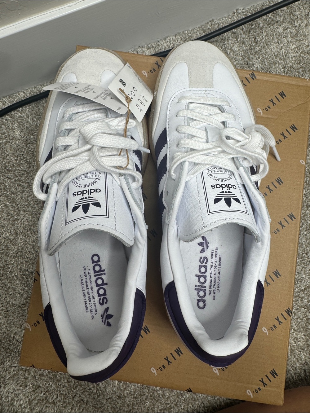 Adidas Samba Women White and Navy Gum Sole Sneakers - Picture 6 of 9